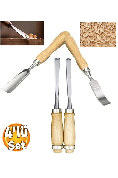 Depolife Ahşap Oyma iskarpela Kıvrık Alet seti Oval Düz Bükey Oyma yontma 4 lü Bıçak Seti Kuksa Kaşık Tas - 2