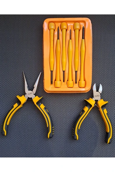 Depolife Mini garga burun Mini Yan Keski Pense 6 li Saatci Tornavida seti Kargaburun düz yıldız tornavida