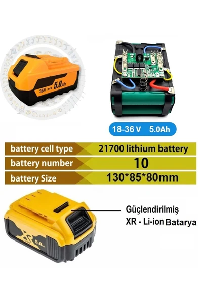 Depolife Şarjlı Matkap Için Yedek Batarya 18v 21v 36v Volt Şarjlı Makine Aküsü 10lu 18650 pil grubu 5.0 Amper - 2