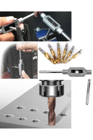 Depolife Klavuz Seti Bits sapı Matkap veya Kılavuz Kol ile kullanım M3 M4 M5 M6 M8 M10 Ahşap metal derlin pah - Resim 2