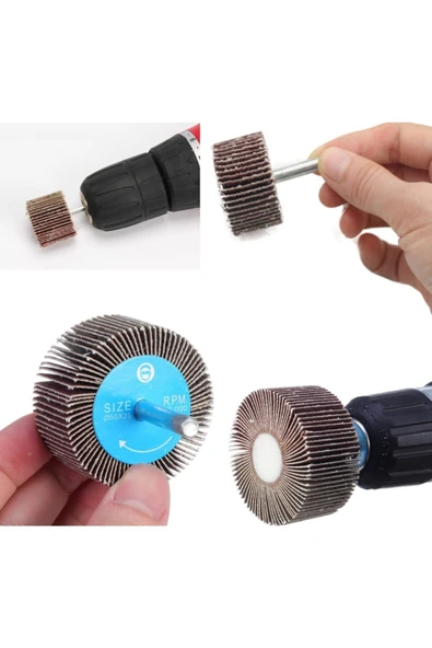 Depolife Mop Zımpara Saplı Silindir Zımpara Seti 5 Parça 60 Kum Daire Zımpara Takımı Ahşap Metal Zımparalama - 3