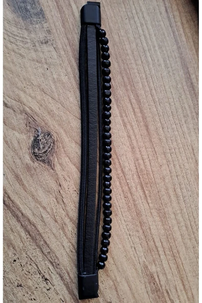 Depolife Naturel Deri Bileklik Kol için Hakiki Deri Bileklik boncuklu Metal Kilipsli ipli - 2