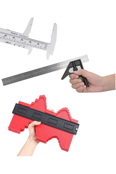 Depolife Su terazili ayarlı Kombine cetvel Açı ölçer Kalıp Tarağı Kumpas Marangoz Mühendis 45°/90° 300mm - 1