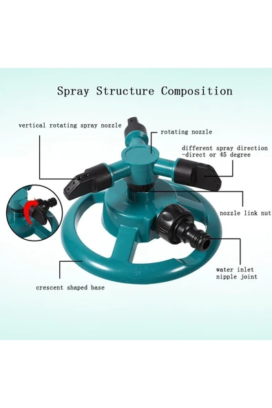 WUVERA Ayarlanabilir Otomatik 360° Dönebilen 12 Kanal Nozullu Çim Bahçe Sulama Sprinkler Fıskiye - 4