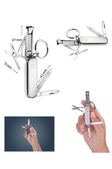 Depolife Classic inox Çok Amaçlı Alet Anahtarlık Seti 60MM Siyah Tırnak Makası Çakı Törpü Makas Anahtarlık - 3