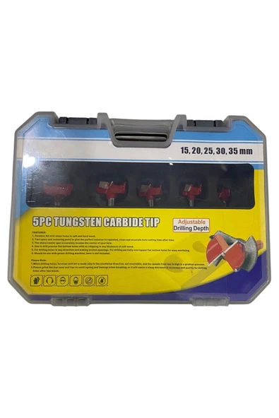 Depolife 5 Parça Menteşe Yeri Mumluk Açma Freze Matkap Uç Kutulu 15 20 25 30 35 Mm Menteşe Açma Panç - 5