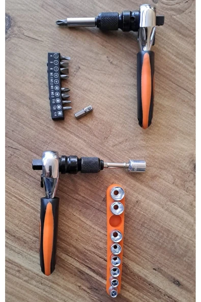 Depolife Fonksiyonel 1/2 ve 3/4 Cırcır Kollu Lokma seti 12 Parça Lokma Anahtar Takımı Somun Sökme adaptörlü - 7