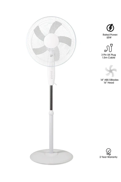 Depolife Ayaklı Beyaz Vantilatör 55 Wat 5 Pervane Sessiz Simit Ayaklı Sağ Sol Dönme Fonksiyonlu 55w