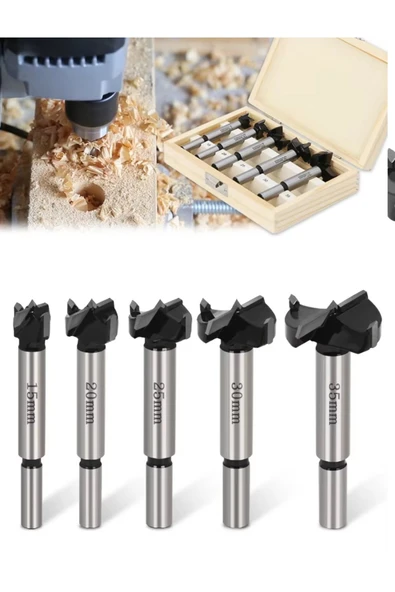 Depolife Tas Menteşe Freze Bıçağı Uç Seti 5 Parçalı Ahşap Delme Pancı Yuvarlak Delik Açma Matkap Ucu - Resim 2