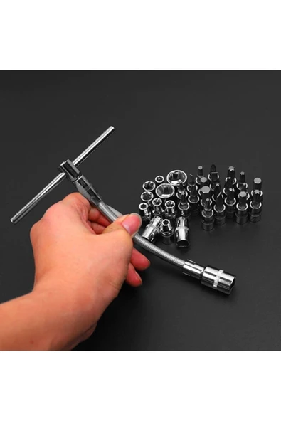 Depolife 53 Parça Lokma Takımı Otomatik Cırcırlı 1/4 Uzatma Kolu Hex Adaptörlü Çantalı Set 1/4'' Profesyonel - 5