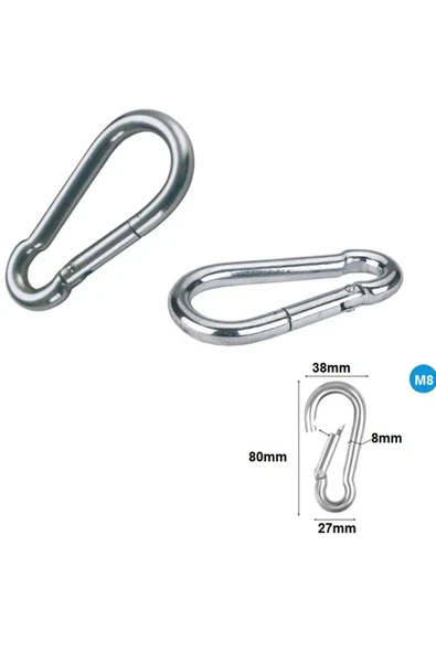 Depolife Çelik Yaylı Çelik Kanca 4 Adet Kara Bina Paslanmaz Karabina Seti Yaylı Klips Anahtarlı 8mm Kalınlık - 3