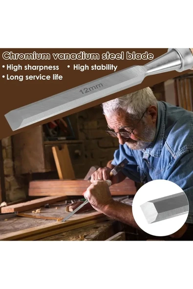 Depolife Ahşap Keski Seti 4lü Iskarpela Keskin Vanadiyum çelik Ahşap oyma Alet Takımı Ahşap Saplı Ergonomik - 5
