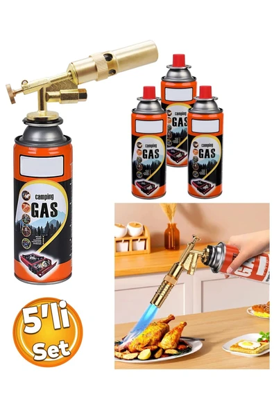 Depolife Çakmaklı Metal Pürmüz Kamp Gazı Kartuşlu Piknik Kamp Mangal Mutfak için 4 Adet 400ml Gaz ve Başlık