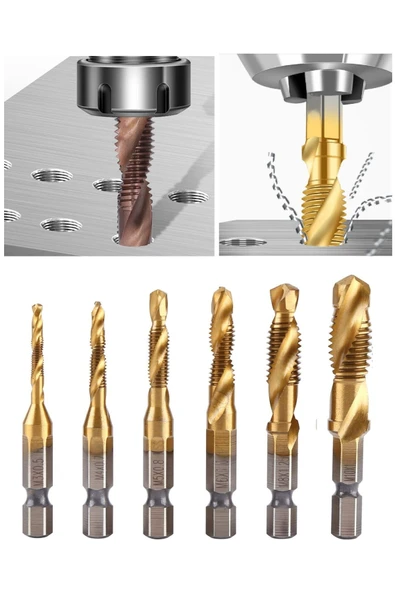 Depolife kılavuz çekme matkap uçları m3 m4 m5 m6 m8 m10 Bits uçlu 6 parça Pah Alma Delme klavuzu ürün görseli