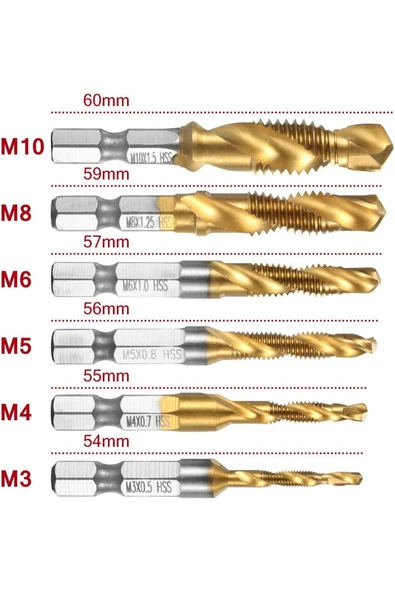 Depolife kılavuz çekme matkap uçları m3 m4 m5 m6 m8 m10 Bits uçlu 6 parça Pah Alma Delme klavuzu - Resim 2