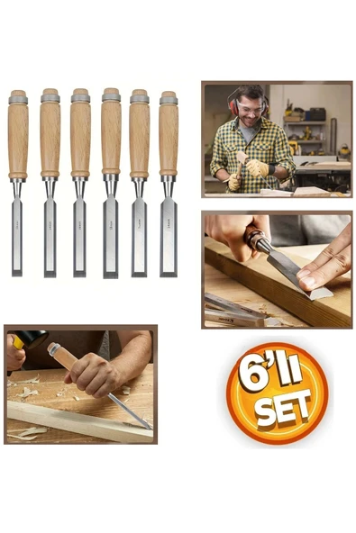 Depolife Ahşap Keski Seti 6lı Iskarpela Keskin Vanadiyum çelik Ahşap oyma Alet Takımı Ahşap Saplı Ergonomik - 1