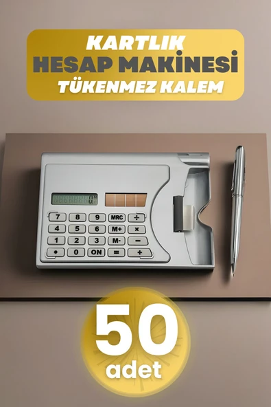 Depolife 50 Adet Taşınabilir Hesap Makinesi Güneş Enerjili Kartvizitlik Tükenmez Kalem Cep Tipi Calculator