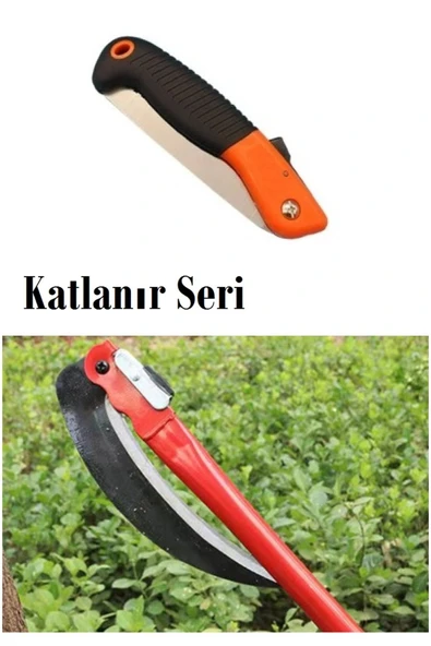 Depolife Katlanır Tırpan Çim Ot Çalı Ağaç Dal Kesme Budama Testere Bahçe Orağı Ve Katlanır Testere - 4