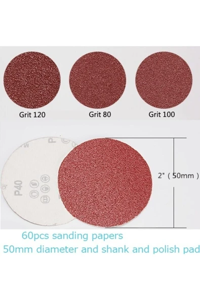 Depolife Gravür makineleri Hobi Makinesi Için 50mm  Cırtlı Zımpara pedi ve 60 Adet zımpara seti - 2