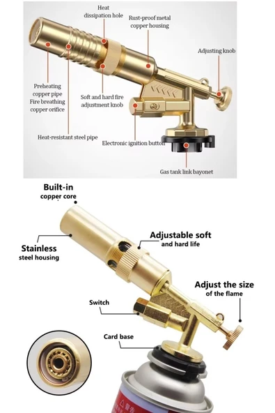 Depolife Yüksek Alevli Pürmüz Torch Yakma Barbekü Odun Tutuşturma Tabancası Metal Kafa Tamirci Kaynak pürmüzü - 6