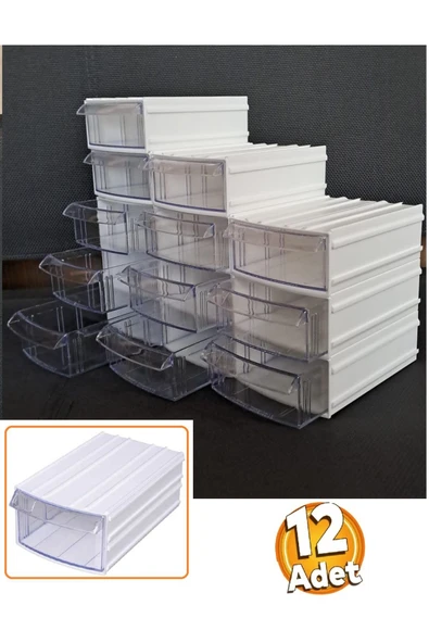 Depolife Şeffaf Çekmeceli Organizer Kutu 12 Kutu Dremel Gravür Boncuk Mücevher Saklama Kutusu düzenleyici