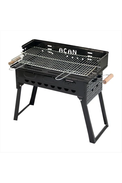 Açan Pervazlı Emaye Mangal P3 Battal Boy Barbekü Çift Kömürlü Izgara Katlanır Ayaklı 27x51cm - 4