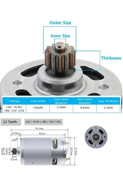 Depolife şarjlı Matkap motoru RS550 DC Motor 12V mikro Motor Akülü Matkap motoru 12 diş çarklı - 2