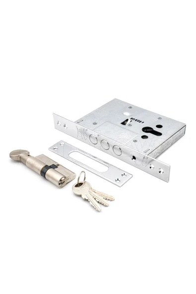 KALE Plus Çelik Kapı Gömme Emniyet Kilidi 3 Anahtarlı Barel 68mm Dış Kapı Mandallı Topuzlu Cerman Barel - 2