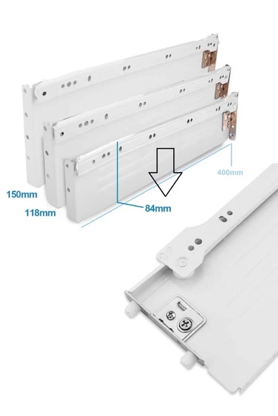 Depolife Metal Cekmece Kasası Mutfak Dolap Çekmece Raylı Kasa 400x85mm Metal Kenarlı Yanak - Resim 6