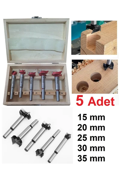Depolife Tas Menteşe Freze Bıçağı Uç Seti 5 Parçalı Ahşap Delme Pancı Yuvarlak Delik Açma Matkap Ucu - Resim 4