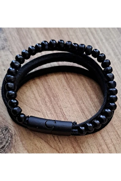 Depolife Naturel Deri Bileklik Kol için Hakiki Deri Bileklik boncuklu Metal Kilipsli ipli - 3