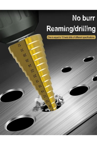 Depolife HSS Matkap Freze Uc Seti Pah Kırma Raybalama Kademeli Adım Delik Açma ucu Kozalak Kesici Titanyum - Resim 7