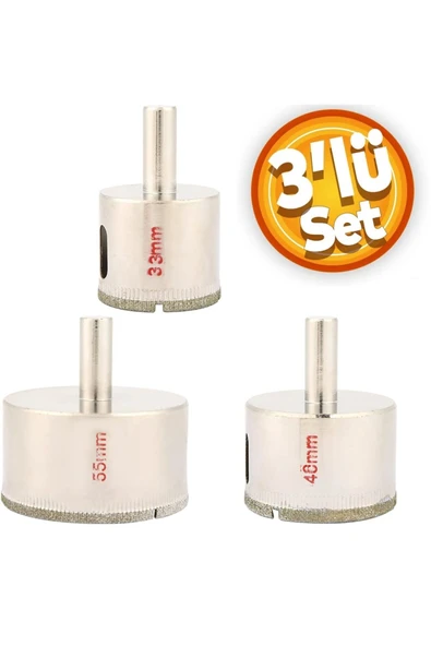 Depolife Mermer Granit Fayans Cam Yuvarlak Delme 33-48-50-55mm Matkap Uyumlu Elmaslı Boru Tipi 3lü Panc - 2