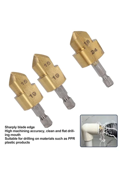 Depolife Pvc Boru Raybası Ağır Hizmet Tipi Boru Raybalama Matkap Uçları 3 Parça Kutulu Boru Pah Çapak Alma - Resim 7