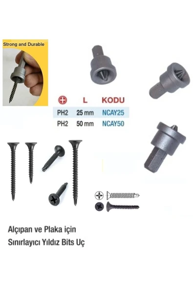 Depolife Alçıpan Vidalama Matkap Ucu Ph2 X25 S2 Çeliği Şapkalı Sınırlayıcı Bits Ucu 3 Adet Stoplu - Resim 4