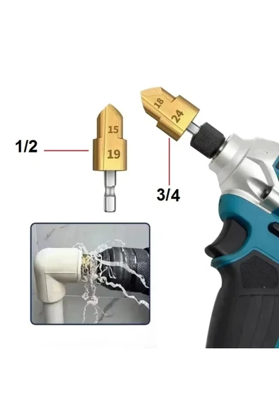 Depolife PPRC Pvc Boru Havşası Tesisatcı Tamir Onarım Için Rayba 2li Matkap Ucu Tamir Delme Genişletme Tıraş - Resim 7