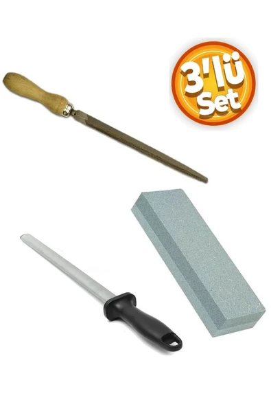 Depolife Tırpan Taşı Saplı Eğe Masat Seti 3 Parça Bıçak Balta Nacak Makas bileme seti - 1