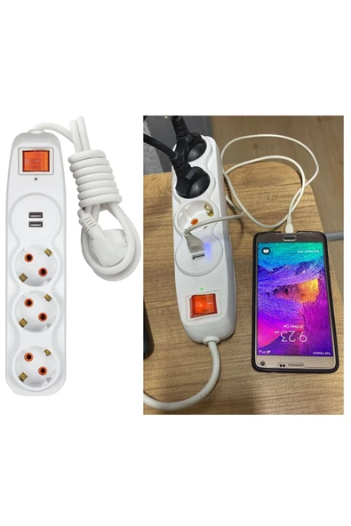 Depolife Voltaj Akım Korumalı 3lü Grup Priz Çocuk Koruma 2'li Usb Şarj 1,5 Mt Uzatma Kablolu Işıklı Anahtarlı - 2