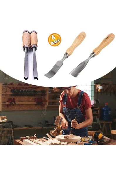 Depolife Ahşap Oyma iskarpela Kıvrık Alet seti Oval Düz Bükey Oyma yontma 4 lü Bıçak Seti Kuksa Kaşık Tas - 7