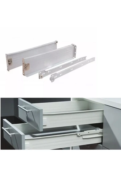 Depolife Metal Cekmece Kasası Mutfak Dolap Çekmece Raylı Kasa 400x85mm Metal Kenarlı Yanak - Resim 2
