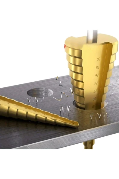 Depolife Delik Delme Pah Açma Kademeli Delme Panç Titanium 6 Parçalı Kozalak Matkap Freze Uç Seti - Resim 5