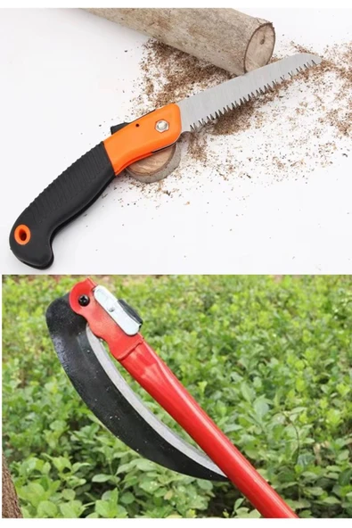 Depolife Katlanır Tırpan Çim Ot Çalı Ağaç Dal Kesme Budama Testere Bahçe Orağı Ve Katlanır Testere - 2
