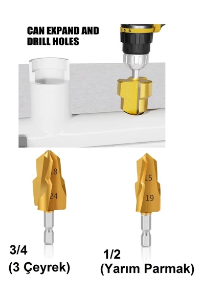 Depolife PPRC Pvc Boru Havşası Tesisatcı Tamir Onarım Için Rayba 2li Matkap Ucu Tamir Delme Genişletme Tıraş - Resim 3