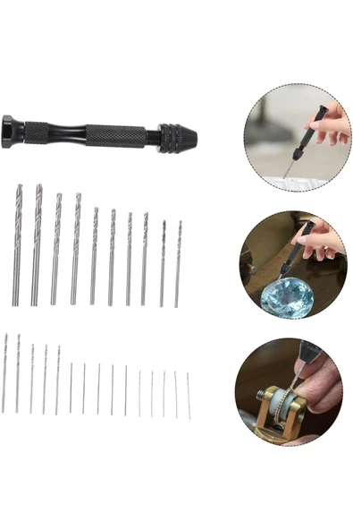 Depolife Mini El matkap 25li matkap ucu 0,5 – 3,0 mm Hassas el matkabı seti metal ahşap kuyumcu model yapımı - 4