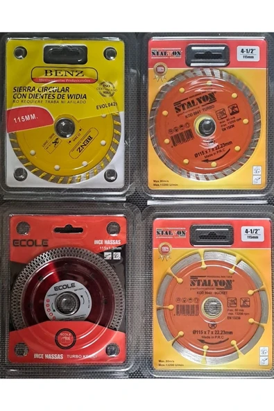 Depolife Mermer Granit Seramik Beton Taş Kesici Disk Seti 115mm Kesme Daire Disk Bıçak Takımı 4 Parça - 2
