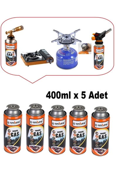 Depolife Kamp ocağı yedek tüp gazı Pürmüz torc Kafası için 5 adet kamp gaz tüpü çakmak gazı (400ml) - 5