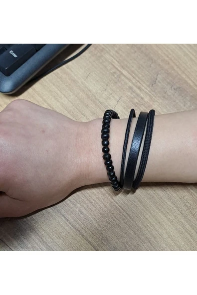 Depolife Naturel Deri Bileklik Kol için Hakiki Deri Bileklik boncuklu Metal Kilipsli ipli - 1