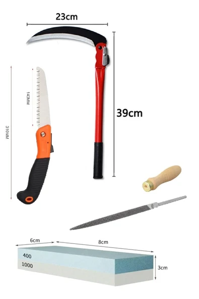 Depolife Katlanır Orak Tırpan Testere Bileme Taşı Eğe Seti 4lü Bahçe Çim Ot Kesme Budama El Alet Takımı - Resim 2