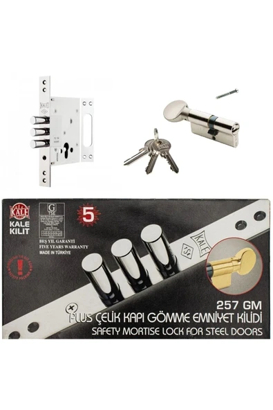 KALE Plus Çelik Kapı Gömme Emniyet Kilidi 3 Anahtarlı Barel 68mm Dış Kapı Mandallı Topuzlu Cerman Barel - 4