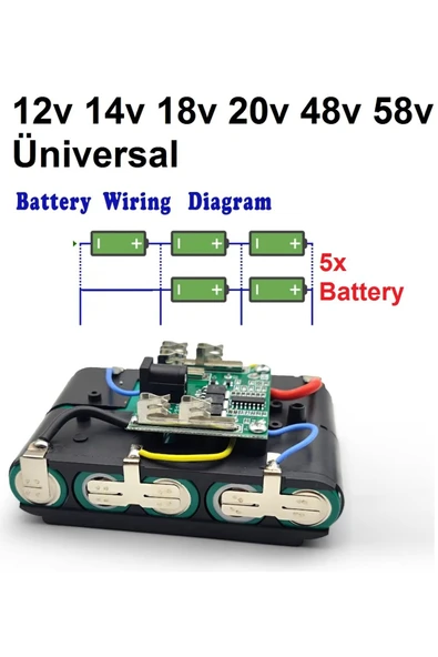 Depolife Şarjlı Matkap Için Yedek Batarya Üniversal 5 Pilli 12 Volt 14v 18v 20v 48v 58v Li-on Pil Şarj - 6